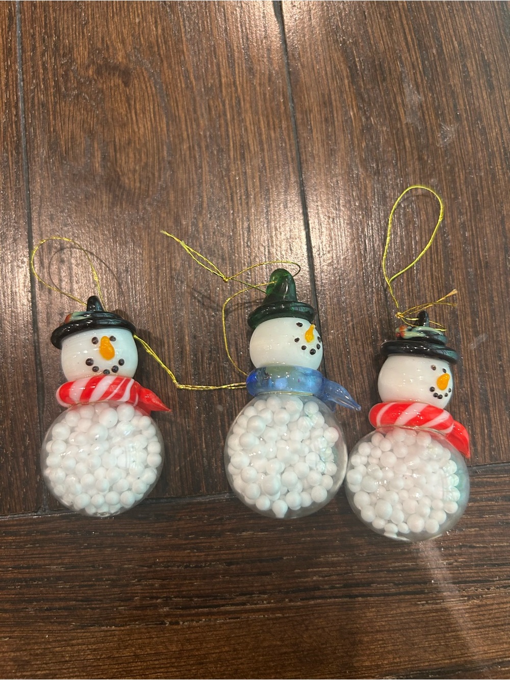 Hand blown glass mini snowman Ornaments set of 3
